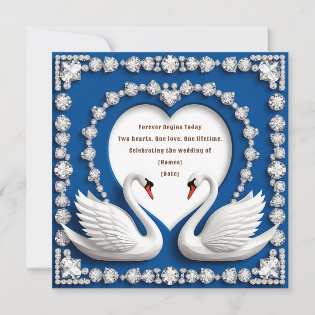 Diamant-Schwan-Blau-Hochzeitsliebesbogen-Design (Vorderseite)