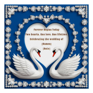 Diamant-Schwan-Blau-Hochzeitsliebesbogen-Design Poster