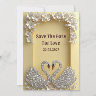 Diamant-Schwan-Paar Warm Glam-Thema Save The Date