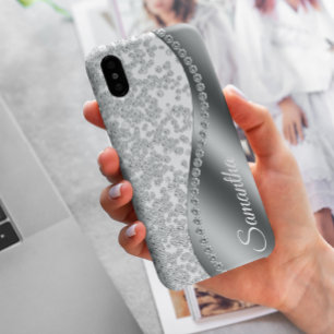 Diamant simuliertes Monogramm Silbermetallplattier Case-Mate iPhone Hülle