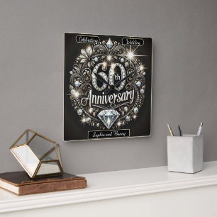 Diamant-Splendor: Design zum 60. Jubiläum Quadratische Wanduhr