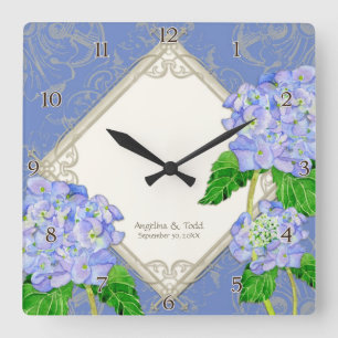 Diamant-Strudelblauer Hydrangea-Hochzeitstag Quadratische Wanduhr