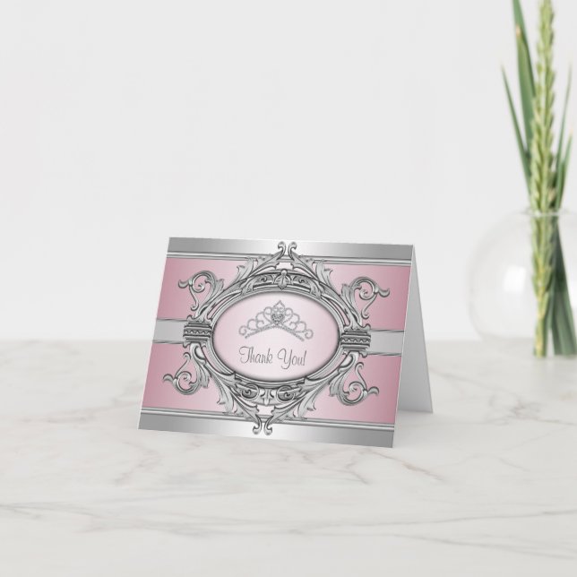 Diamant-Tiara-Silber-Rosa-Prinzessin Thank You Dankeskarte (Vorderseite)