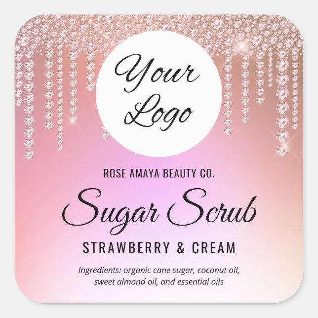 Diamant Tropfen Rose Gold Bath Body Label Quadratischer Aufkleber (Vorderseite)