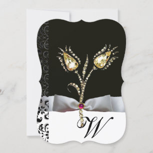DIAMANT-TULPEN , Rosa Schwarz Weiß Damast Monogram Einladung