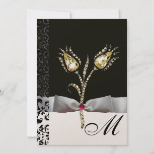 DIAMANT-TULPEN , Rosa Schwarz Weiß Damast Monogram Einladung