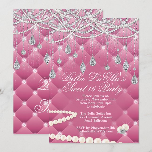 Diamant und Bling-Party Einladungen (Vorne/Hinten)
