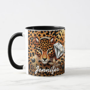 Diamant und Leopard mit Namen Tasse