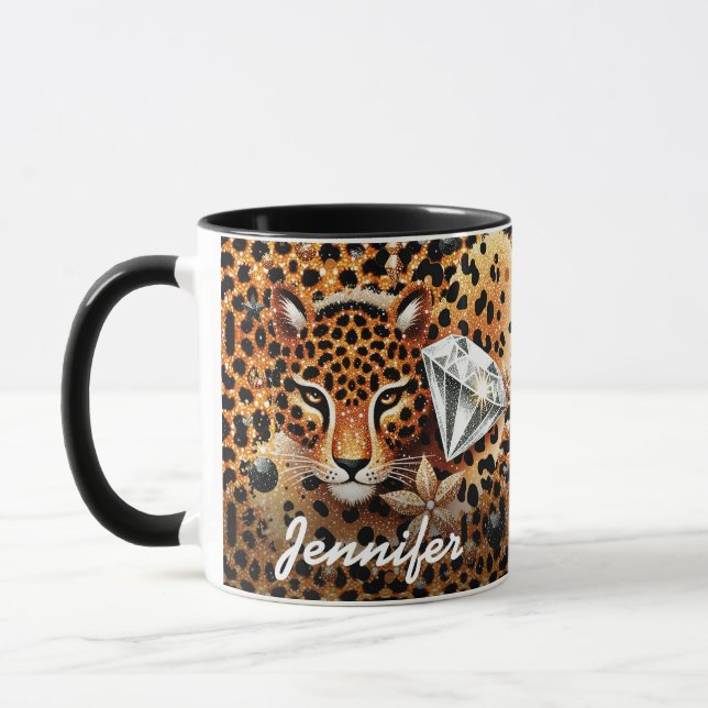 Diamant und Leopard mit Namen Tasse (Links)