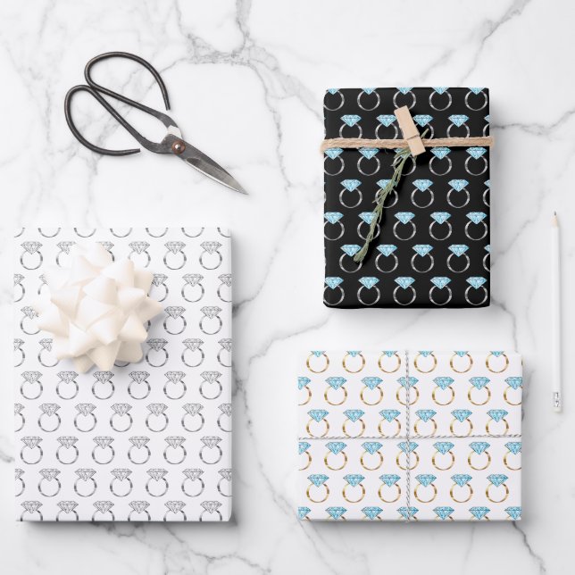 Diamant Verlobung Hochzeitsring Muster Geschenkpapier Set (Vorderseite)