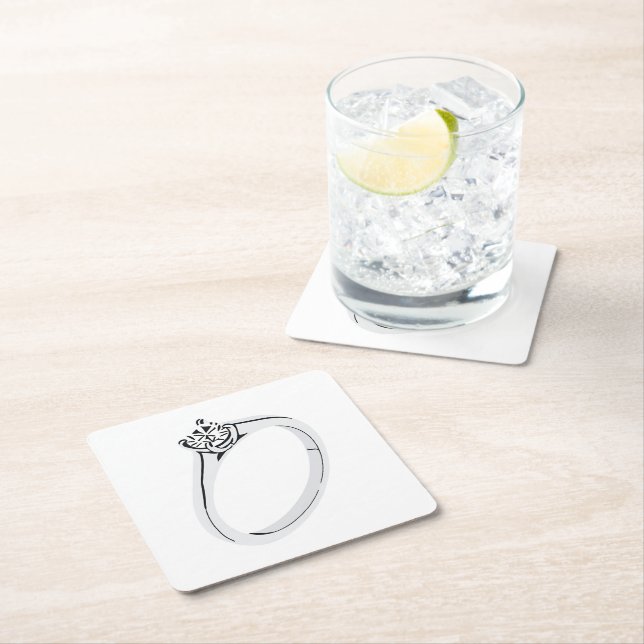Diamant-Verlobungsring Rechteckiger Pappuntersetzer (Vor Ort)