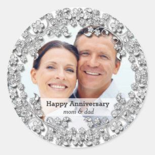 Diamant Wedding Jubiläum mit einem Foto Runder Aufkleber