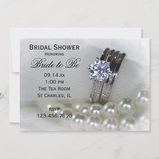 Diamant Wedding Rings and Pearls Brautparty Einladung (Vorderseite)
