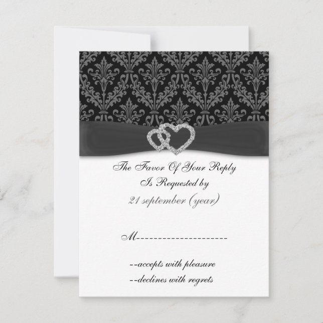 Diamante-Holzkohle-Hochzeit RSVP (Vorderseite)