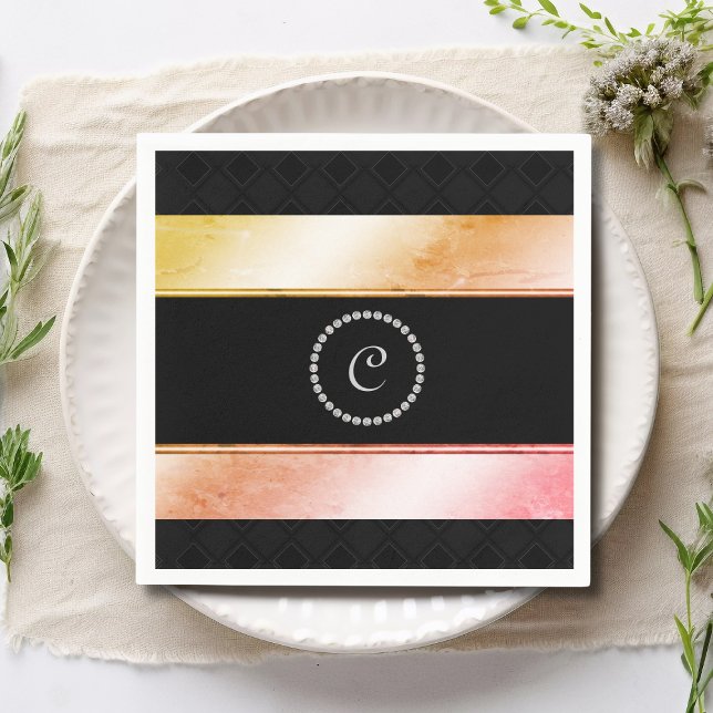 Diamante Mit Monogramm Watercolor Rose Gold Muster Serviette (Von Creator hochgeladen)