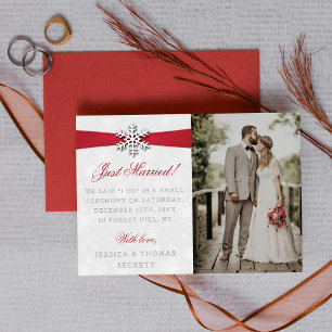 Diamante-Schneeflocke und rotes Band Winterhochzei Folieneinladung