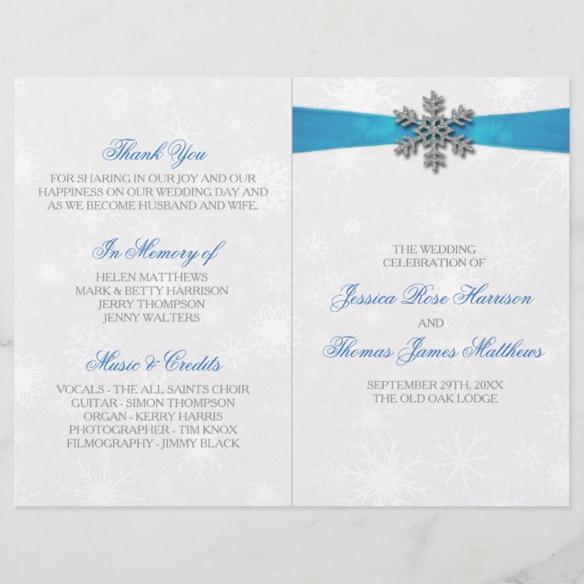 Diamante Snowflake & Blue Ribbon Winter Wedding (Vorderseite)