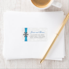 Diamante Snowflake & Blue Ribbon Winter Wedding Adressaufkleber