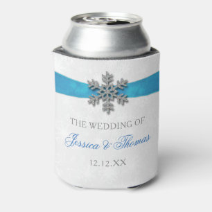 Diamante Snowflake & Blue Ribbon Winter Wedding Dosenkühler