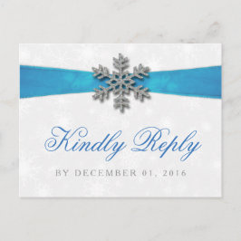 Diamante Snowflake & Blue Ribbon Winter Wedding Einladungspostkarte
