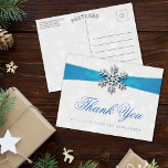 Diamante Snowflake & Blue Ribbon Winter Wedding Folie Einladungspostkarte<br><div class="desc">Feiern Sie stilvoll mit diesen eleganten Winter Hochzeit real Folie gepresst danke Postkarten. Dieses Design ist leicht mit Ihrer eigenen Formulierung zu personalisieren und Ihre Gäste werden begeistert sein,  wenn sie diese fantastischen Postkarten erhalten.</div>