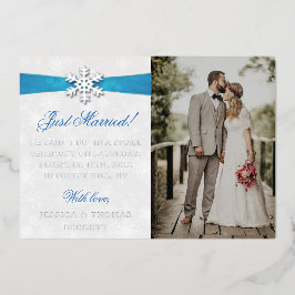 Diamante Snowflake & Blue Ribbon Winter Wedding Folieneinladung