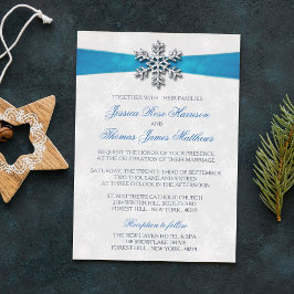 Diamante Snowflake & Blue Ribbon Winter Wedding Folieneinladung