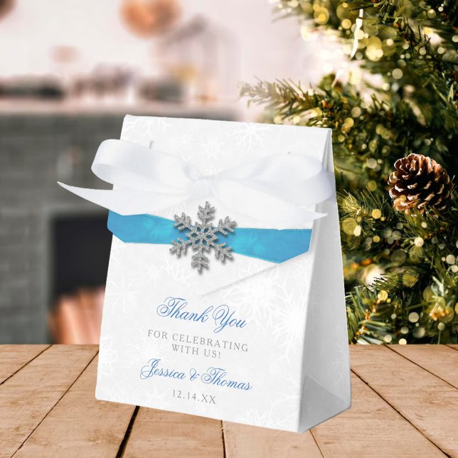 Diamante Snowflake & Blue Ribbon Winter Wedding Geschenkschachtel (Von Creator hochgeladen)