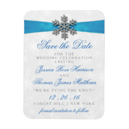 Diamante Snowflake & Blue Ribbon Winter Wedding Magnet