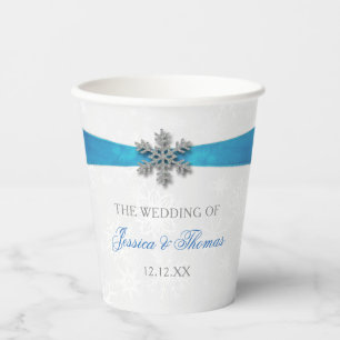 Diamante Snowflake & Blue Ribbon Winter Wedding Pappbecher