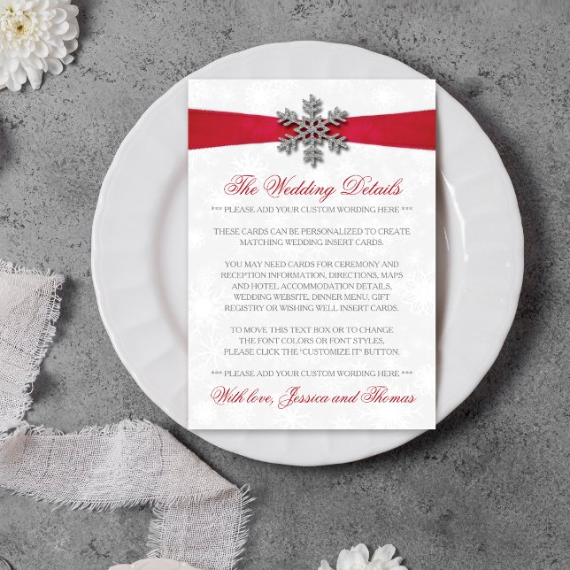 Diamante Snowflake & Red Ribbon Winter Wedding Begleitkarte (Von Creator hochgeladen)