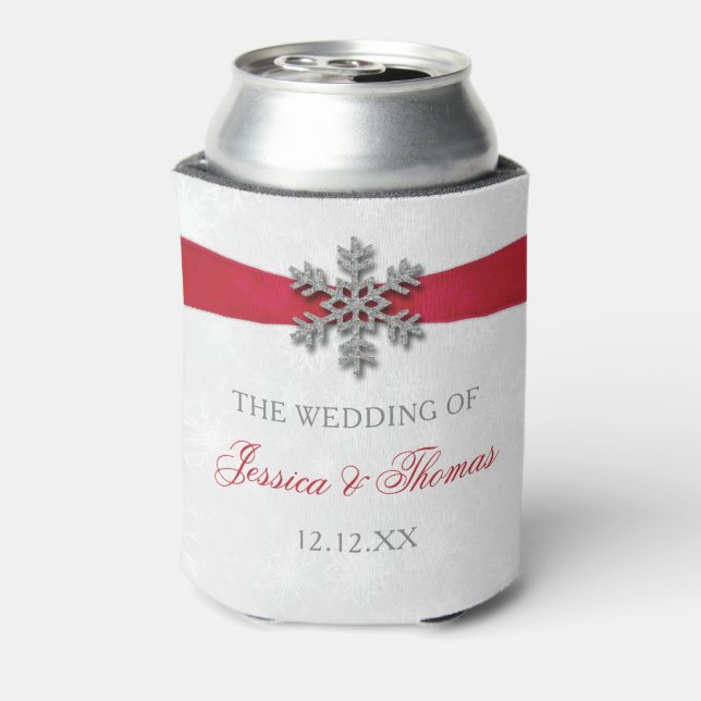 Diamante Snowflake & Red Ribbon Winter Wedding Dosenkühler (Kanne Rückseite)