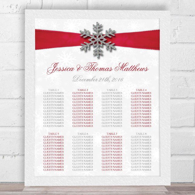 Diamante Snowflake & Red Ribbon Winter Wedding Poster (Von Creator hochgeladen)