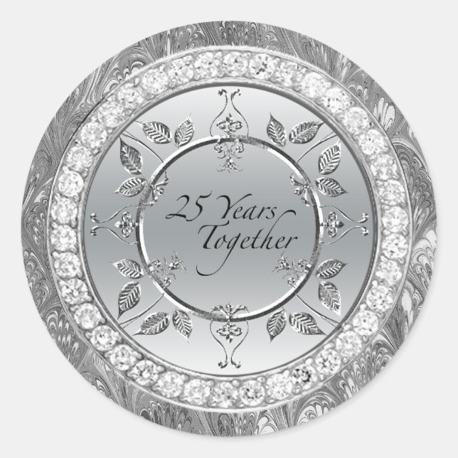 Diamanten 25. Silver Wedding Jubiläum 25 Jahre Runder Aufkleber (Vorderseite)
