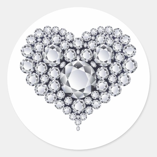 Diamanten auf Edelsteinen des Schwarzen Herzens Runder Aufkleber (Vorderseite)