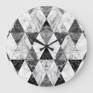 Diamanten aus schwarzem und weißem Marmor. Große Wanduhr