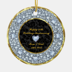 Diamanten, Black & Gold 50. Hochzeitstag Keramikornament