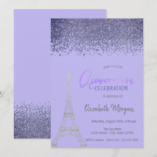 Diamanten, Eiffelturm Leuchtfeuer Violet Quinceañe Einladung