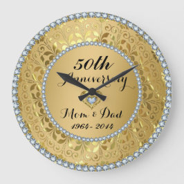Diamanten & Gold 50. Hochzeitstag Große Wanduhr