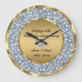 Diamanten & Gold 50. Hochzeitstag Große Wanduhr
