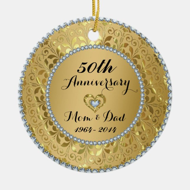 Diamanten & Gold 50. Hochzeitstag Keramikornament (Vorne)