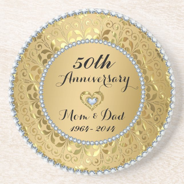 Diamanten & Gold 50. Hochzeitstag Untersetzer (Vorne)