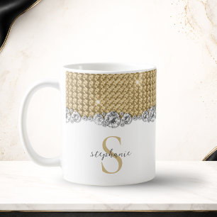Diamanten Gold Elegantes Glänzendes Monogramm Maßg Kaffeetasse