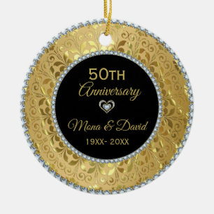 Diamanten & Gold Silberherz Keramik Ornament