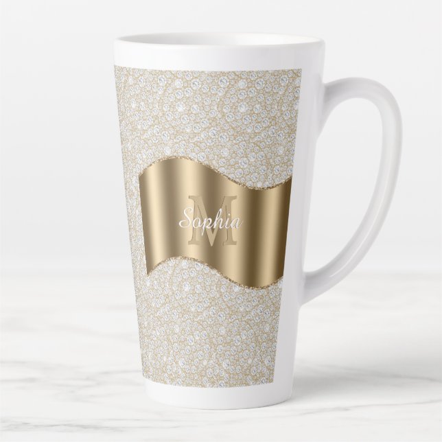 Diamanten, große Gold Monogram, weißer Skriptname Milchtasse (Rechts)
