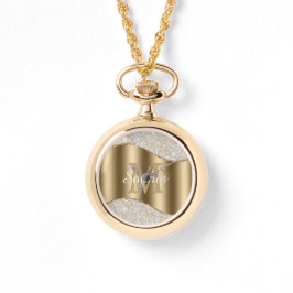 Diamanten, große Goldmonogramm, weißer Skriptname Armbanduhr