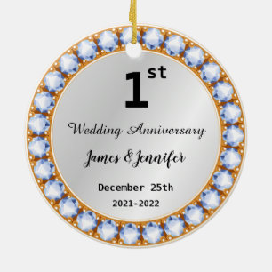 Diamanten-Individuelle Name für das erste Hochzeit Keramik Ornament