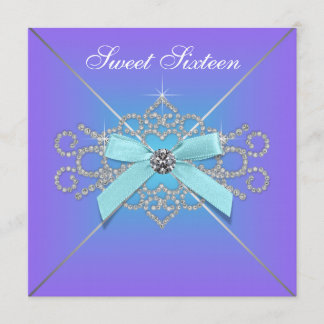 Diamanten Lila und Aquamarin Blue Sweet 16 Geburts Einladung