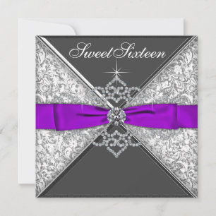 Diamanten Lila und Schwarze Sweet 16 Geburtstagsfe Einladung