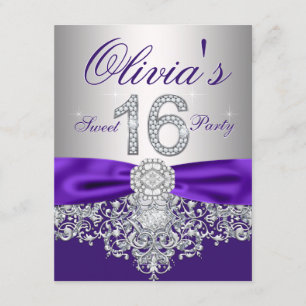 Diamanten Lila und Silver Sweet 16 Party Einladung